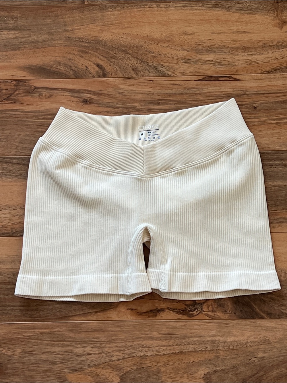 OQQ Ribbed Biker Shorts Women M Butter Yellow Crossover V Waist Seamless NWT